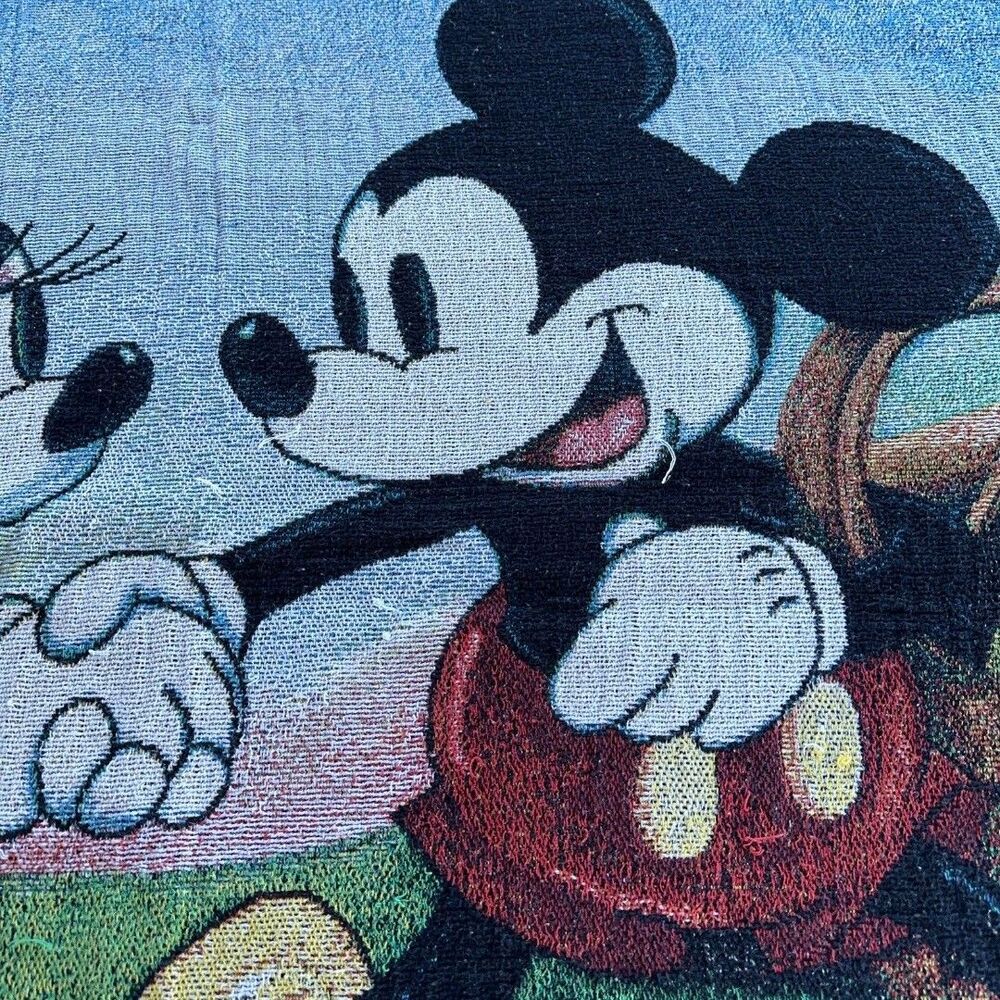 Vintage Disney Mickey's Spring Picnic Tapestry Woven Throw Blanket 60" x 50" - Picture 3 of 7